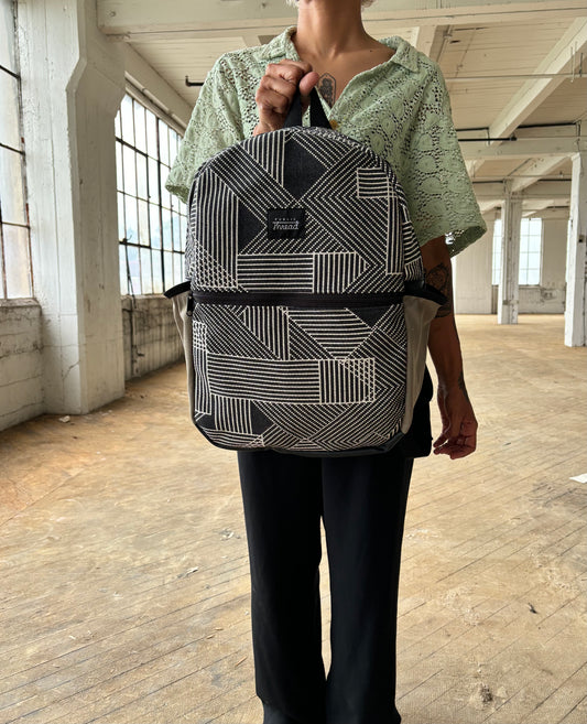 Upcycled Backpack - Geometric Black