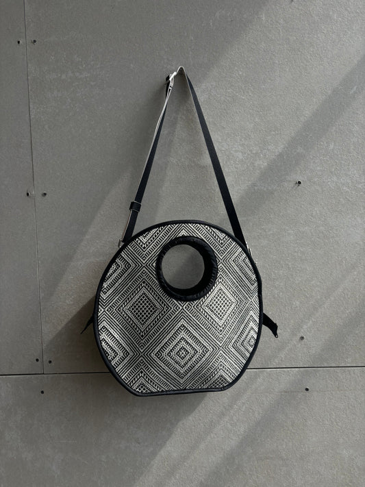 Heather's Upcycled Circular Top Handle Bag - Black & White