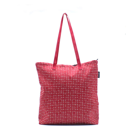 Upcycled Large 'On-the-Go' Tote - Red Dots & Diamonds