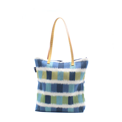 Upcycled Large 'On-the-Go' Tote - Blue Squares