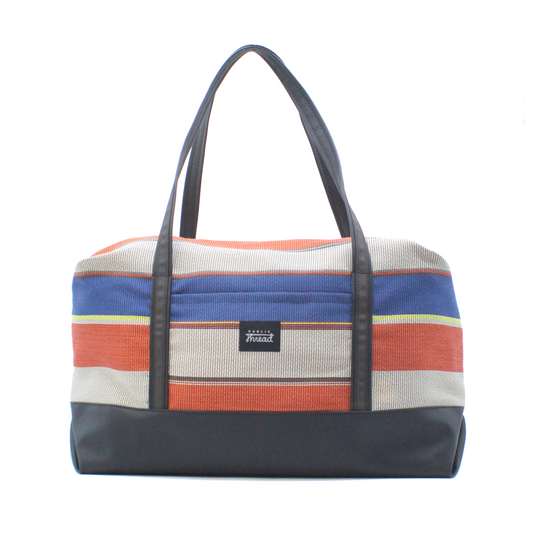 Upcycled Overnighter - Blue Stripe & Brown