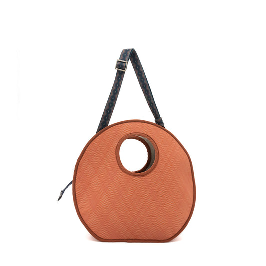 Heather's Upcycled Circular Top Handle Bag - Terracotta