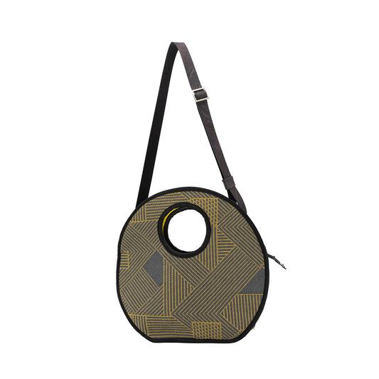 Heather's Upcycled Circular Top Handle Bag - Yellow & Grey