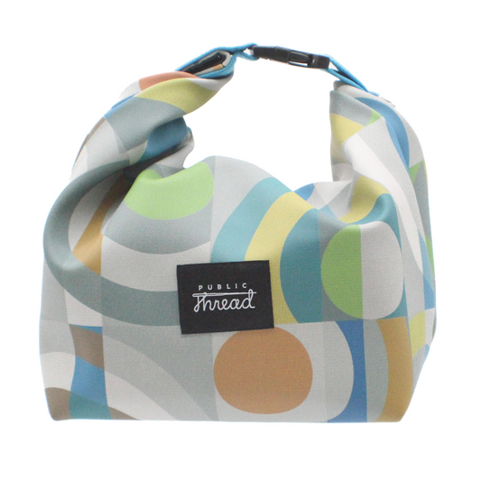 Upcycled Roll-Top Eco Lunch Bag - Blue & Grey Geo