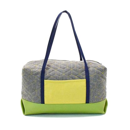 Upcycled Overnighter Bag - Quilted Grey & Yellow